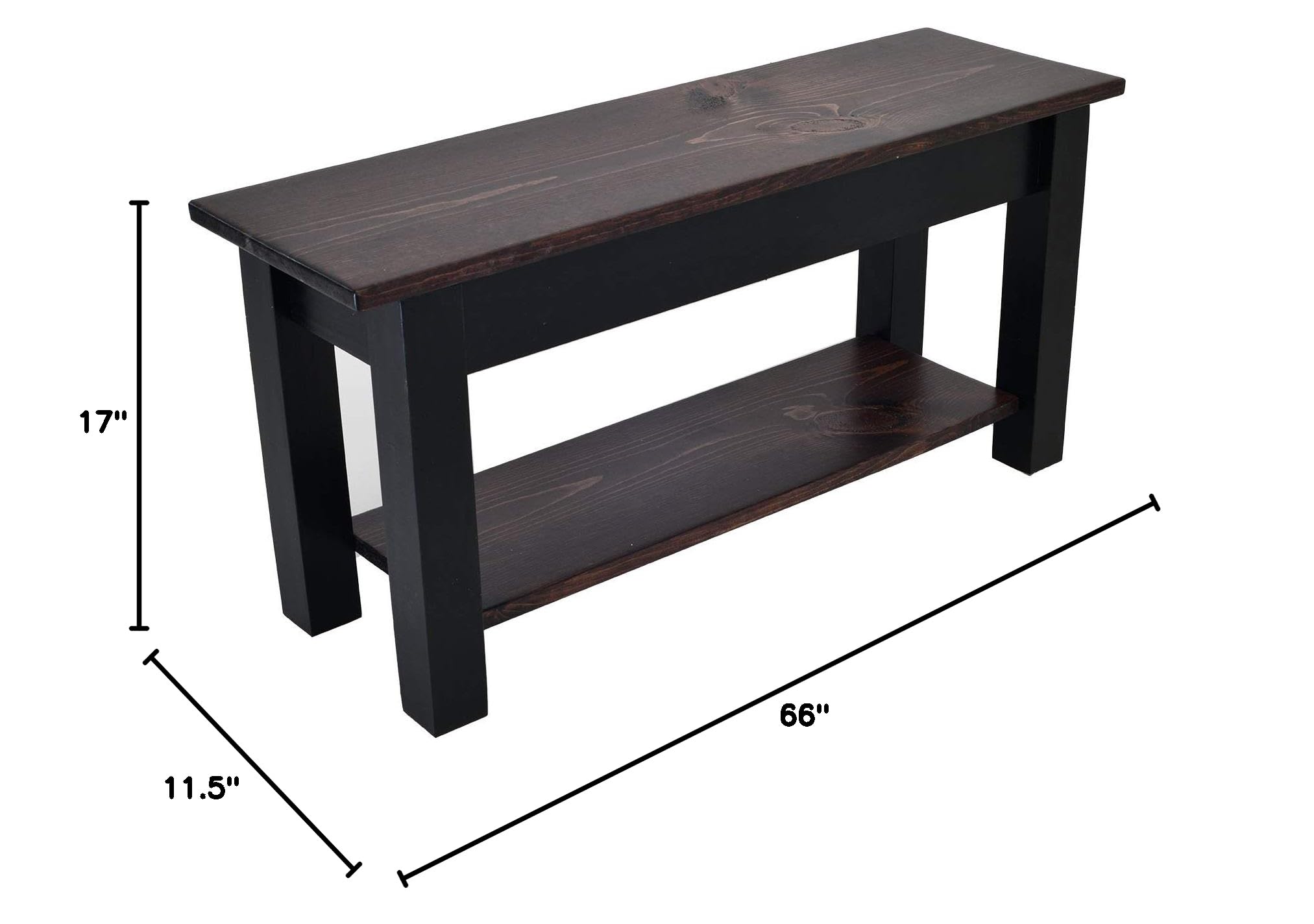 Stylish Red Mahogany and Black Wooden Bench with Storage Shelf - 66 Inch Modern Entryway Seating for Hallway, Living Room, or Bedroom Décor