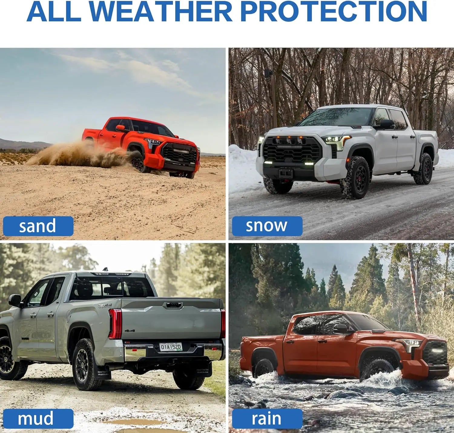 WEIZE Custom Fit All-Weather TPE Floor Mats for Toyota Tundra CrewMax 2022-2024 - 1st & 2nd Row Full Set Car Floor Liners - Durable, Non-Slip Protection for Mud, Snow & Spills