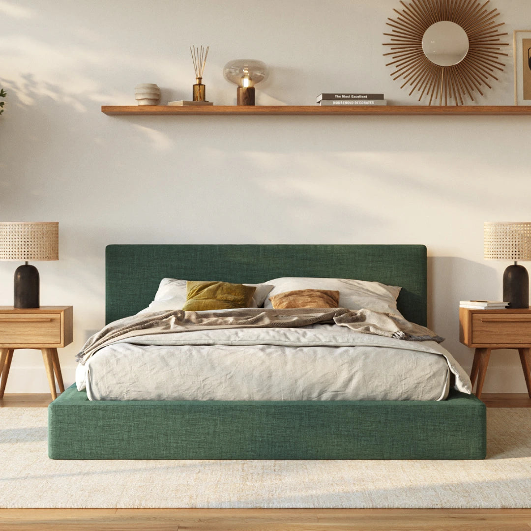 Premium Queen Size Bed Frame with Upholstered Headboard - Solid Wood Platform Bed with Storage, Modern Bedroom Furniture for Home Decor | Perfect for Master Bedroom, Guest Room, and Apartment Living