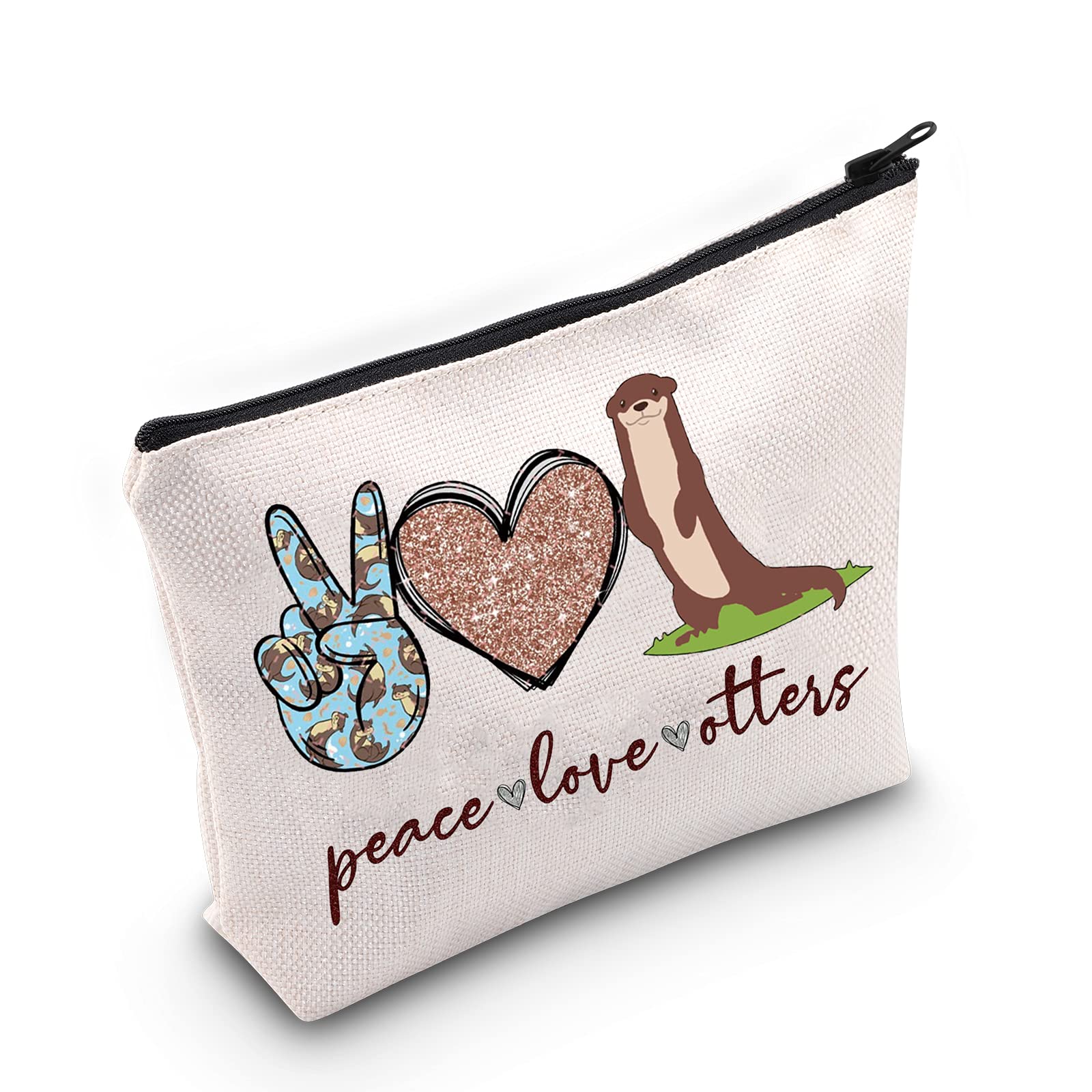 LEVLOO Otter Print Cosmetic Bag - Waterproof Makeup Pouch for Travel & Daily Use - Cute Animal Lover Gift Idea (Peace Love Otters Design) - Perfect for Toiletries, Cosmetics & Accessories Organization