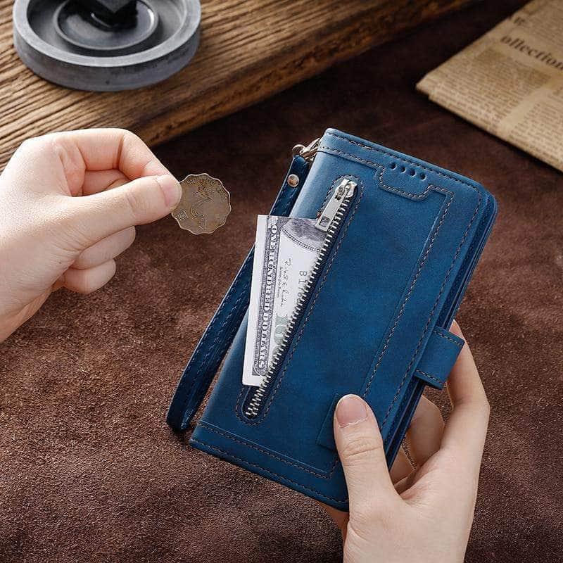 Premium 9-Card Zipper Flip Leather Wallet Case for iPhone 13 Pro - RFID Protection & Phone Holder - Perfect for Travel, Business & Everyday Use