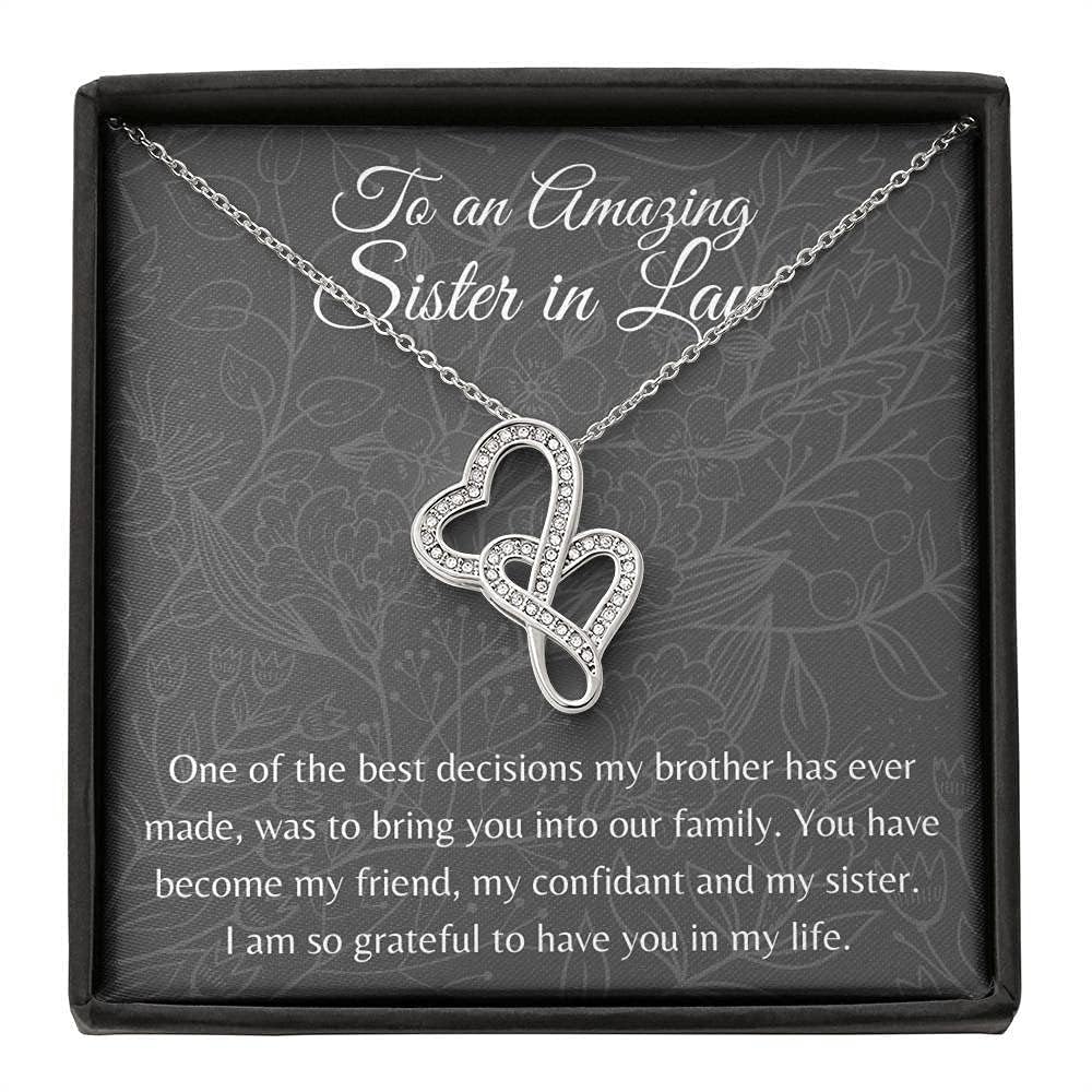 Handmade Personalized Double Heart Necklace - Sister-in-Law Jewelry Gift for Birthday, Christmas & Special Occasions | Thoughtful Message Card Jewelry for Sister-in-Law, Best Friend & Loved Ones | Perfect for Anniversaries, Bridal Showers & Heartfelt Surprises