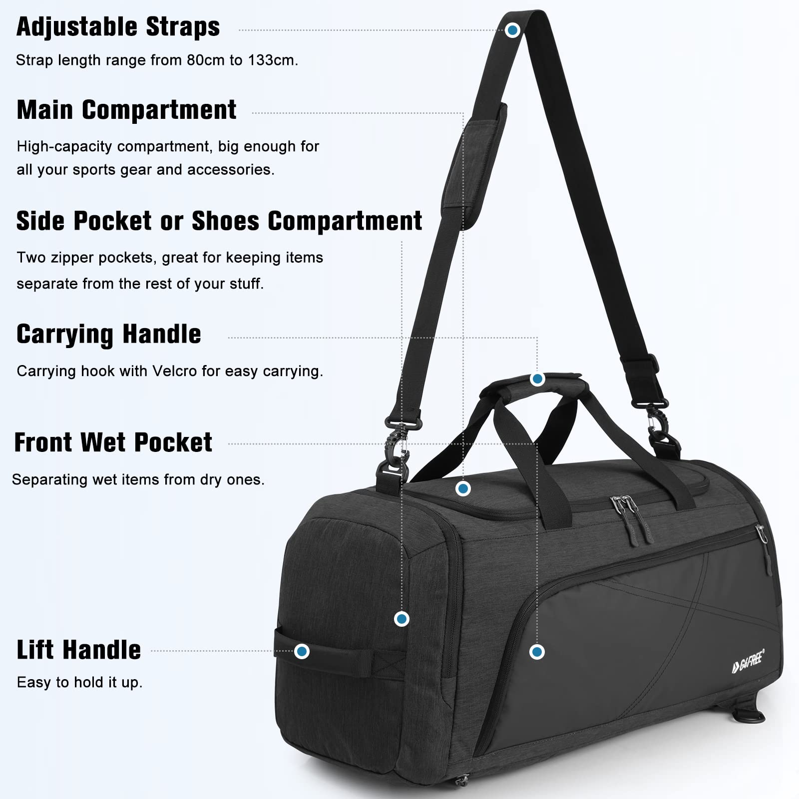 G4Free 60L 3-Way Duffle Backpack - Lightweight Gym Bag with Wet Pocket & Shoe Compartment for Men & Women - Perfect for Sports, Travel, Gym & Weekend Getaways