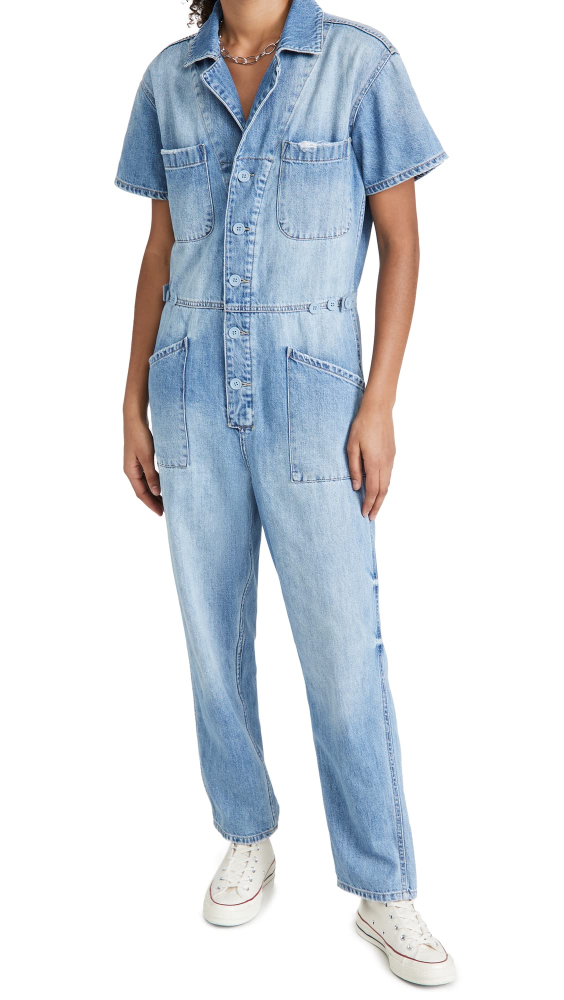 Women's Denim Jumpsuit - Pistola Grover Romper with Pockets | Casual Outfit for Streetwear, Summer Fashion & Everyday Wear