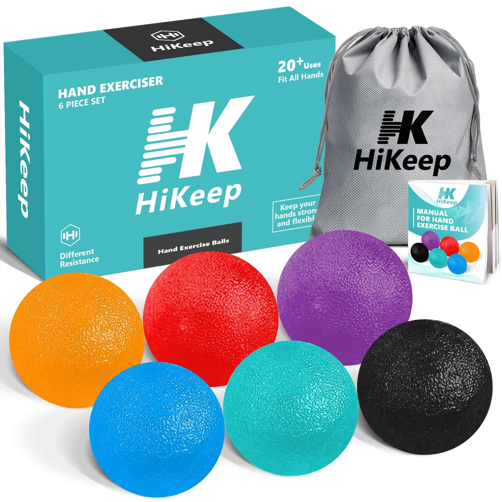 Hand Exercise Balls Set of 6 - Stress Relief & Physical Therapy Squeeze Balls with Different Resistance Levels for Adults | Perfect for Office Stress Relief, Hand Rehabilitation & Arthritis Therapy