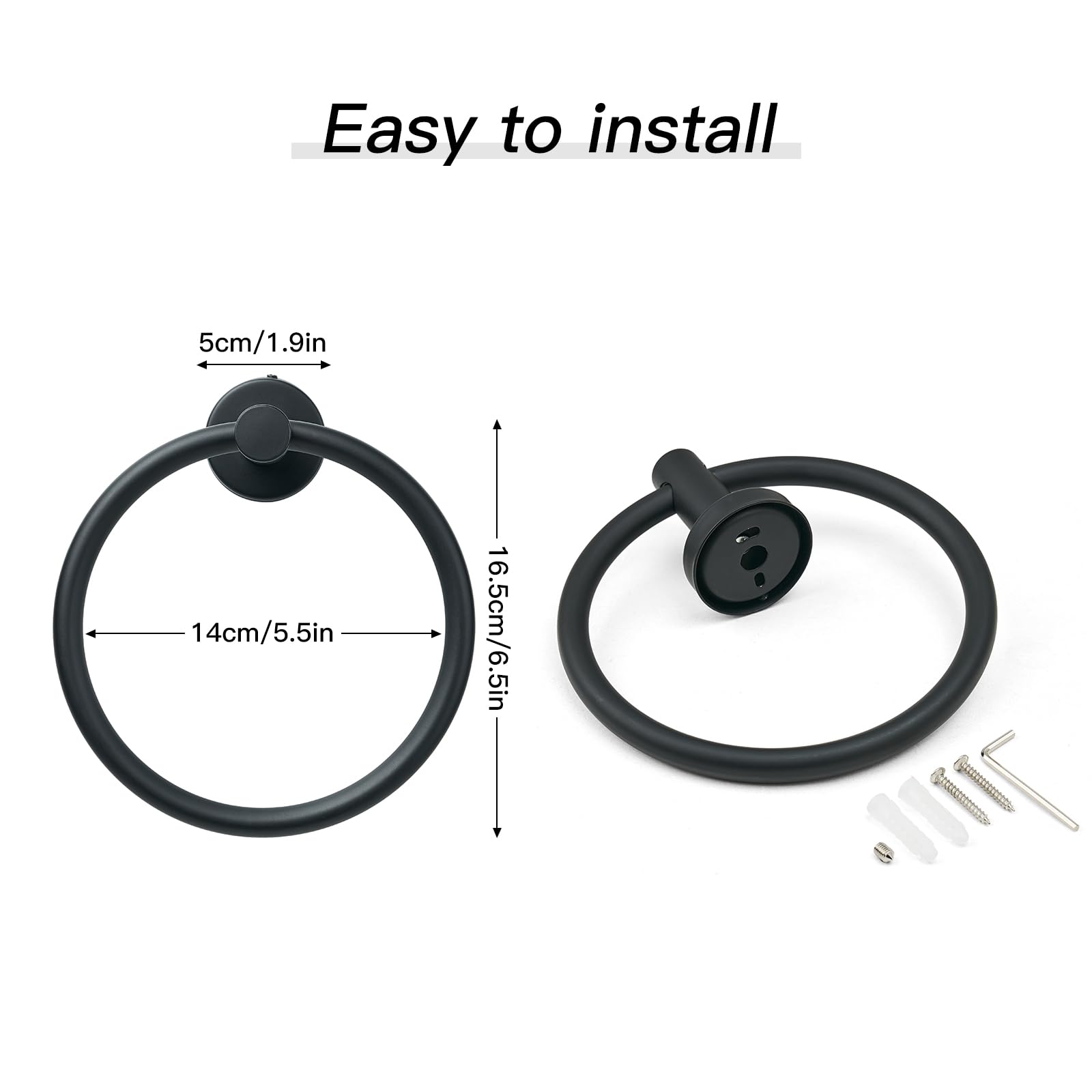 Black Stainless Steel Towel Ring for Bathroom & Kitchen - Modern Wall Mount Hand Towel Holder - Rustproof Round Towel Rack for Bath, Spa, and Home Decor (Perfect for Guest Bathrooms & Kitchen Towel Organization)