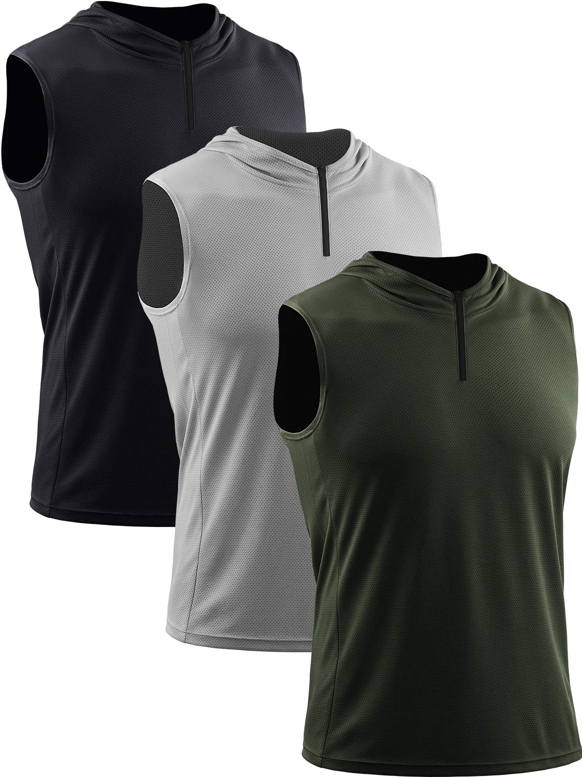 Neleus Men's Running Tank Tops 3 Pack - Breathable Sleeveless Workout Shirts with Hoods for Gym, Jogging & Outdoor Sports | Moisture Wicking Athletic Shirts for Men