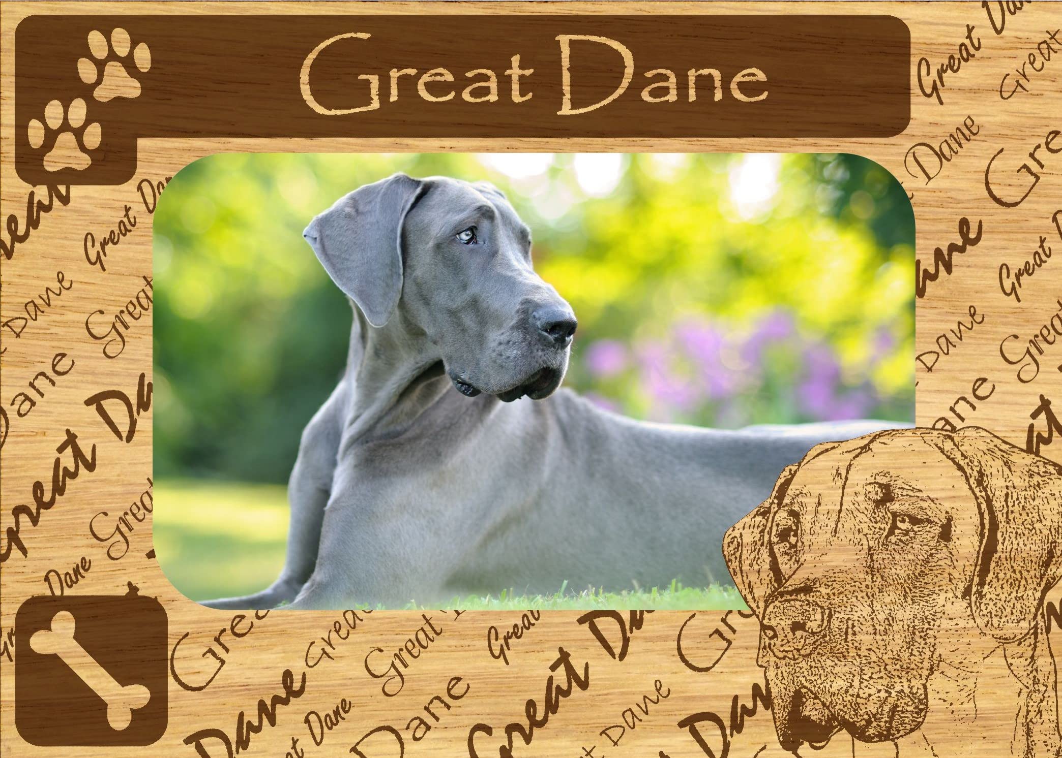 Personalized Great Dane Dog Picture Frame Magnet - Custom Engraved Wooden Photo Holder for Pet Lovers - Perfect for Home, Office, or Gift
