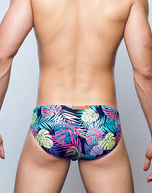 2eros Monstera Swim Brief for Men - Black Quick Dry Swim Trunks for Beach, Pool & Gym Workouts