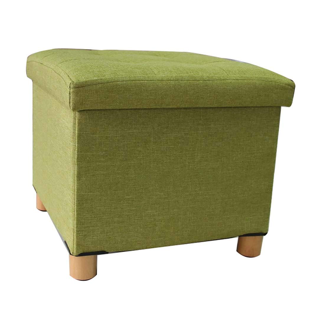DPPAN Foldable Storage Ottoman Bench with Linen Fabric - 38.5 x 38.5 x 35cm, Multi-Functional Footrest Seat & Hat Organizer for Bedroom, Living Room, Nursery - Green | Space-Saving Home Decor Solution