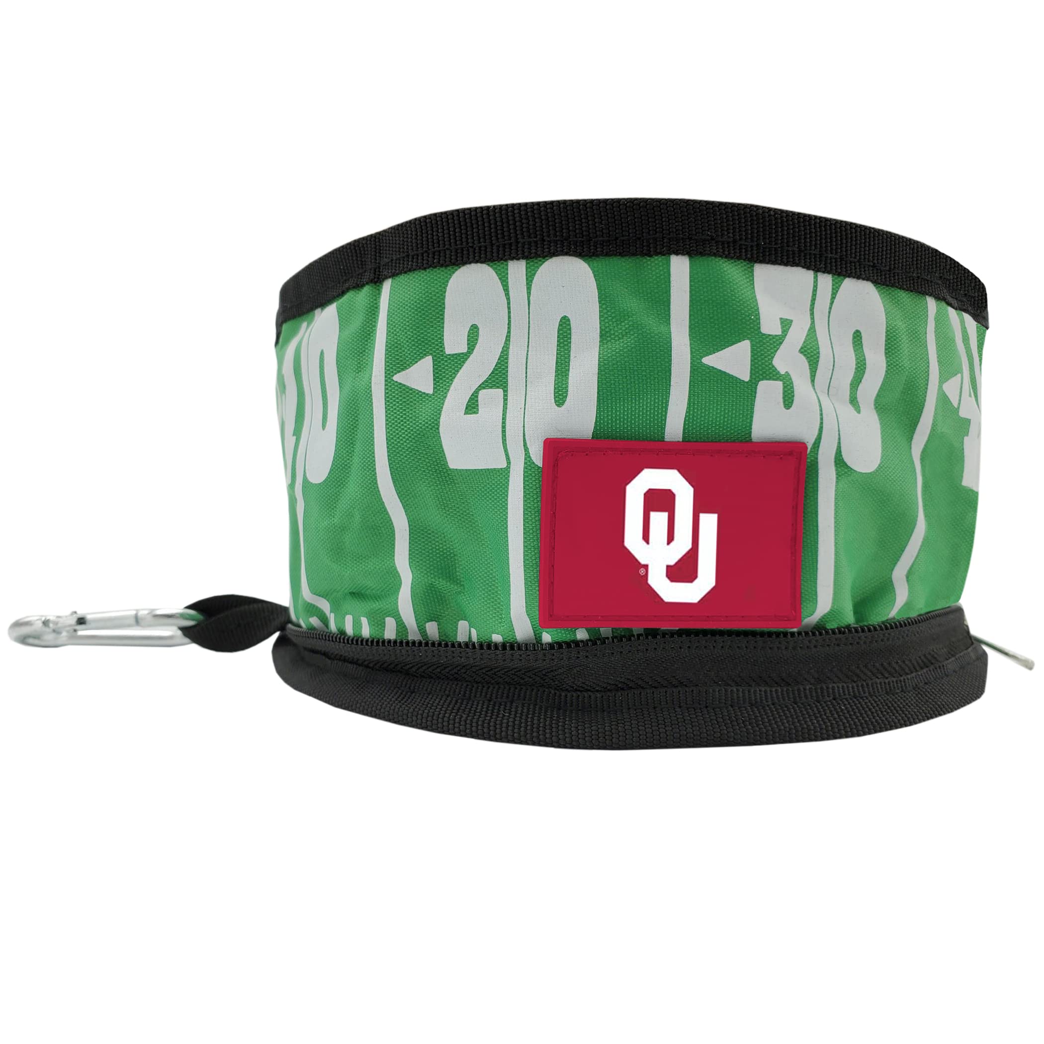 NCAA Oklahoma Sooners Collapsible Dog Travel Bowl - Portable Leak-Proof Pet Food & Water Bowl for Dogs & Cats | Football Field Design | Perfect for Camping, Hiking & Road Trips
