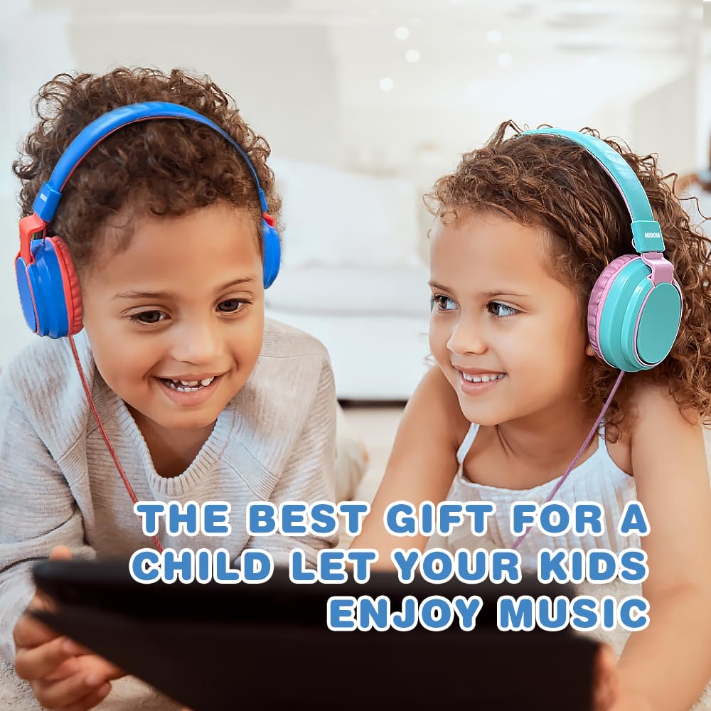 MIDOLA Kids Headphones with Volume Limiter (85/110dB) - Wired Over-Ear Foldable Headset with Built-in Mic & 3.5mm AUX Cable - Safe for Children's Ears - Perfect for School, Travel, Gaming & Online Learning (Blue)
