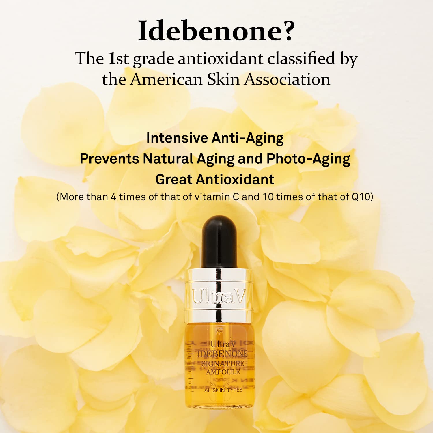 UltraV Idebenone Signature Ampoule - Anti Aging Antioxidant Serum with Peptides, Niacinamide & Hyaluronic Acid - Reduces Wrinkles, Smooths & Softens Skin - 0.27 fl.oz (4 Packs) 12,000ppm - Perfect for Night Routine & Dry Skin Care