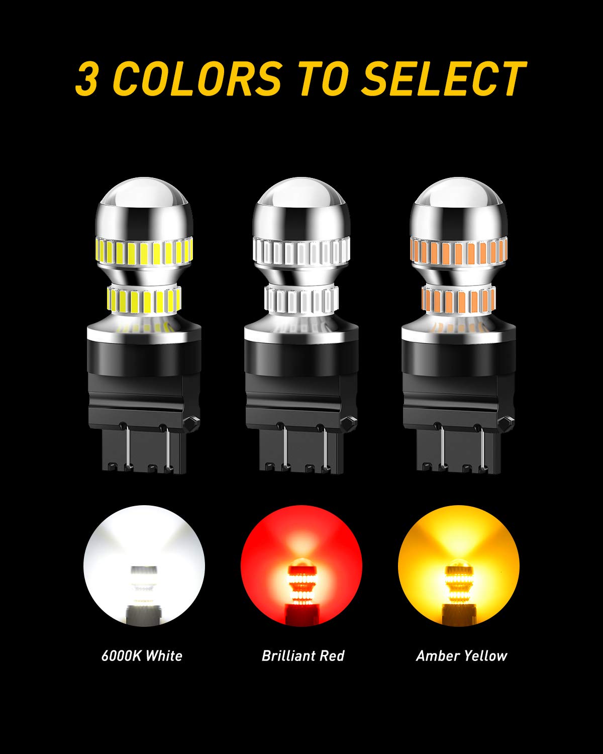 AUXITO 3157 LED Turn Signal Bulbs - Super Bright Amber Yellow 400% Brighter (Pack of 2) | Compatible with 3156 3457A 4057 4157 | Perfect for Front/Rear Turn Signals, DRL, Marker & Parking Lights | Ideal for Night Driving & Enhanced Vehicle Visibility