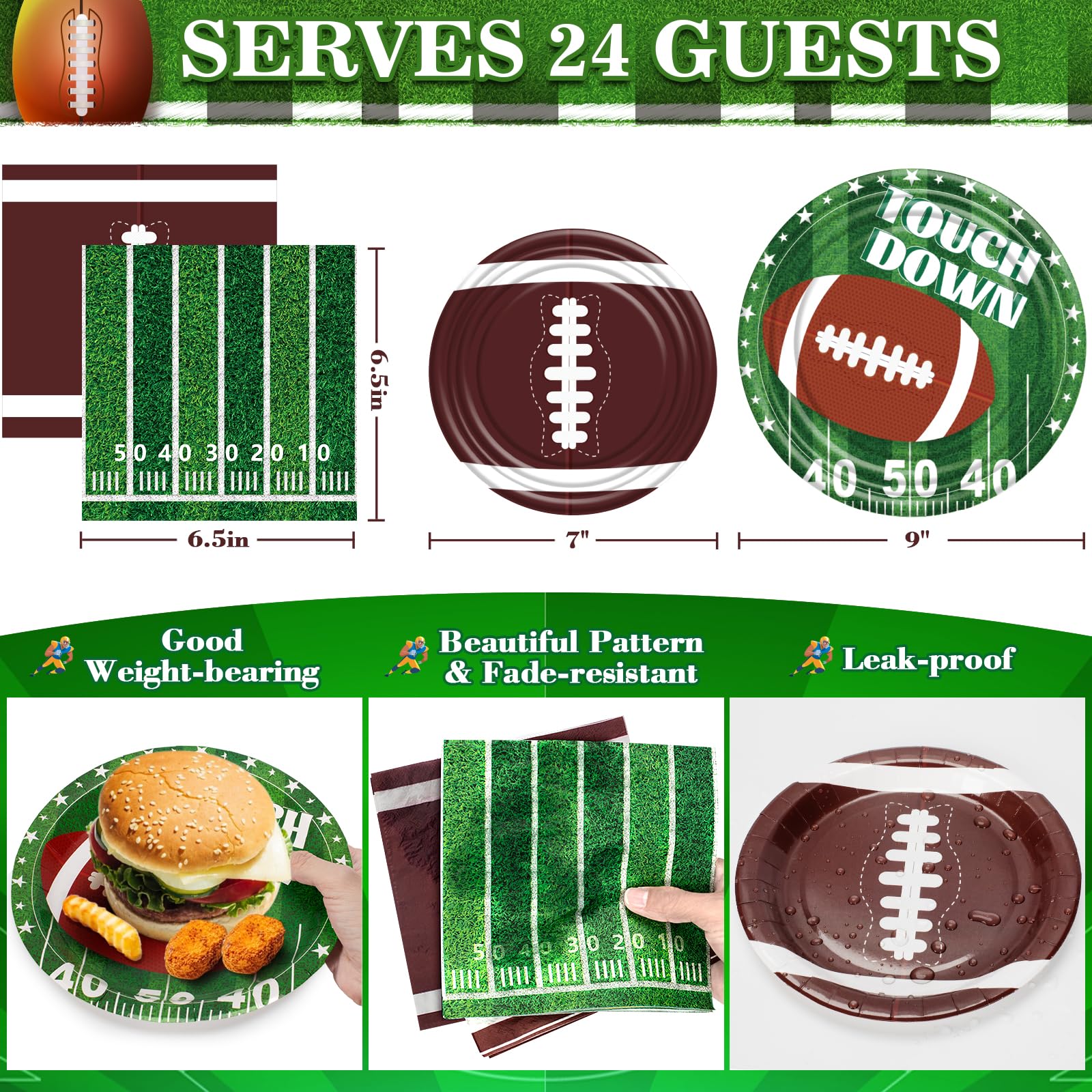 24-Piece Football Party Decorations Kit - Super Bowl & Tailgate Supplies in Brown & Maroon | Includes Banner, Plates, Cups, Tablecloth | Perfect for Game Day Celebrations & Sports Themed Events