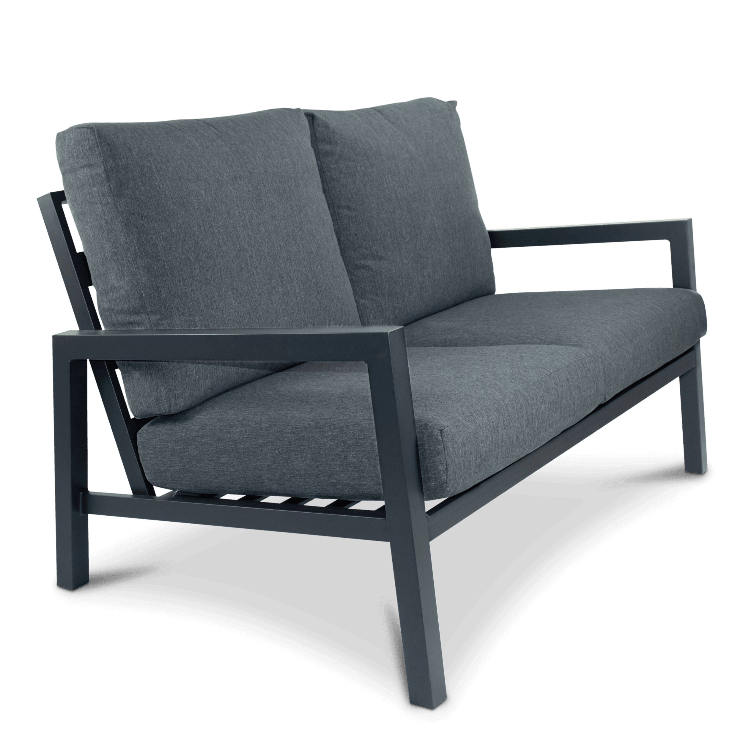 San Sebastian 3-Seater Sofa, 2-Seater Loveseat, Armchair & Coffee Table Set in Gunmetal with Platinum Olefin Cushions - Perfect for Living Room, Lounge & Modern Home Decor