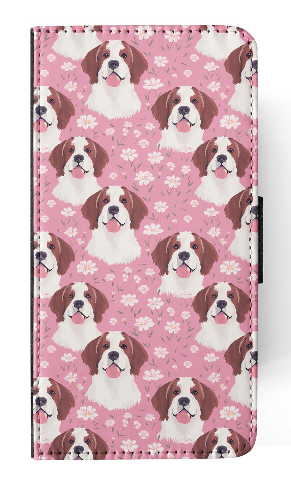 Cute Saint Bernard Puppy Dog Pattern Faux Leather Flip Wallet Case for Apple iPhone 15 Plus - Perfect for Pet Lovers & Everyday Use