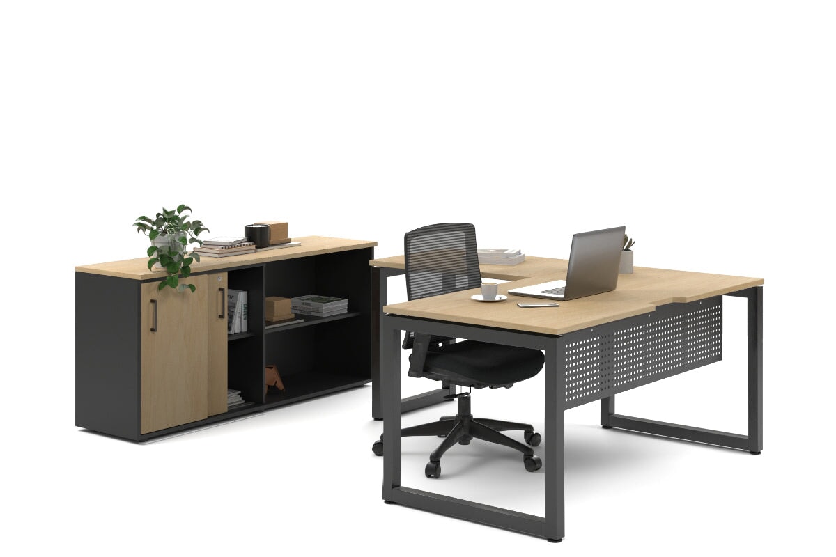 Premium L-Shaped Executive Desk with Quadro Loop Legs - Black Finish [1800L x 1700W] - Perfect for Home Office, Corporate Workspace & Modern Interior Design