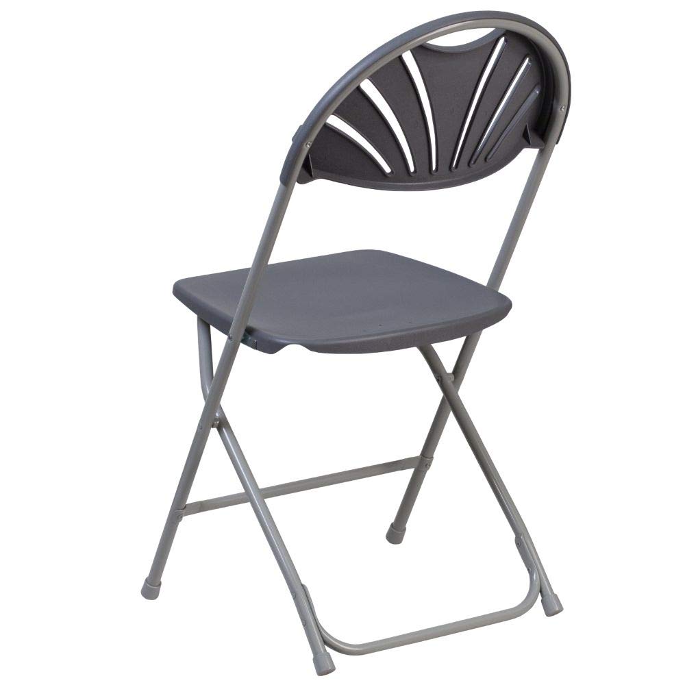 Flash Furniture 2 Pack HERCULES Series 650 lb. Capacity Charcoal Plastic Fan Back Folding Chairs - Heavy Duty Stackable Chairs for Outdoor Events, Parties, and Camping