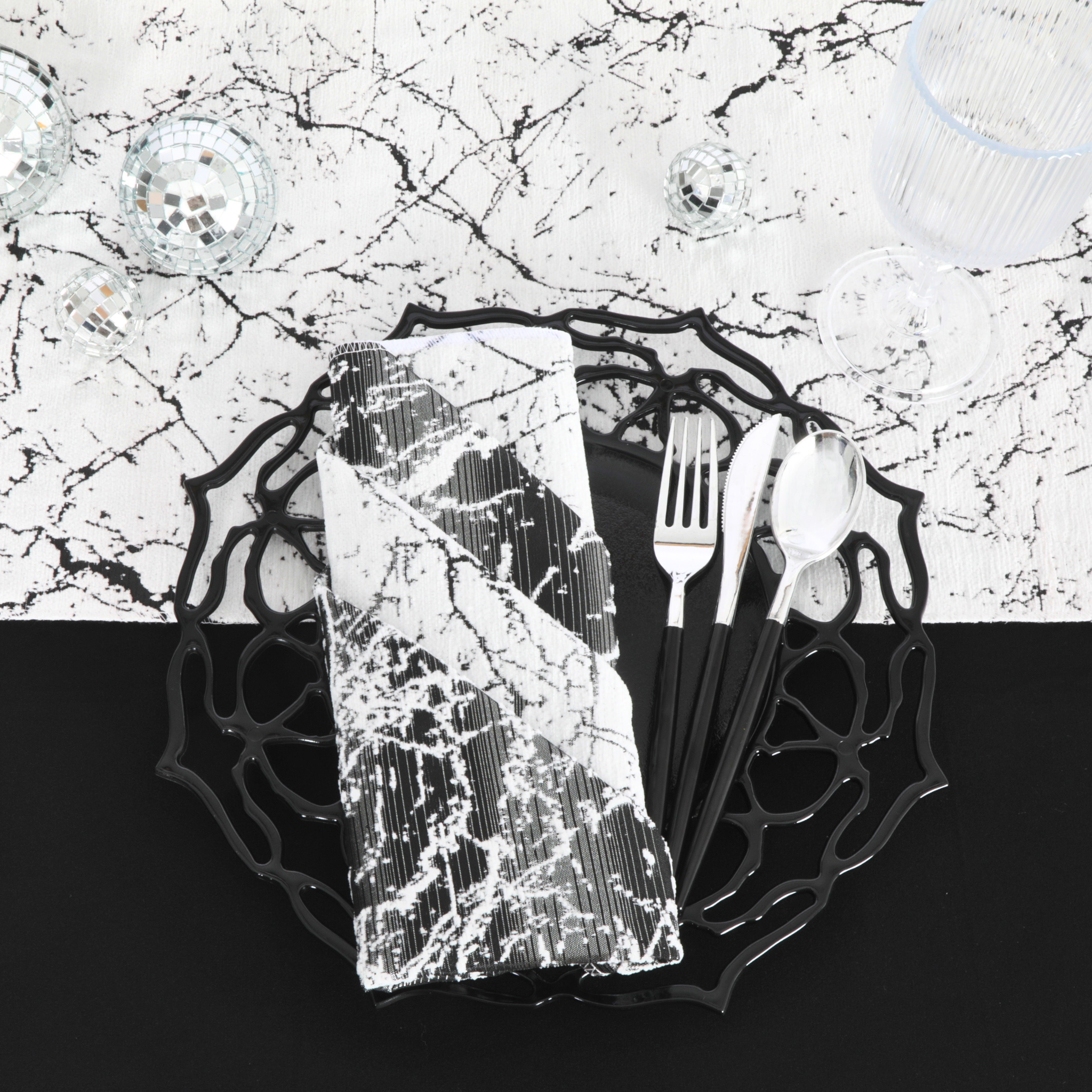 5-Pack Reversible Jacquard Napkins 20x20 Inch - Elegant Black Marble Design for Dining Table, Party, and Wedding Decor