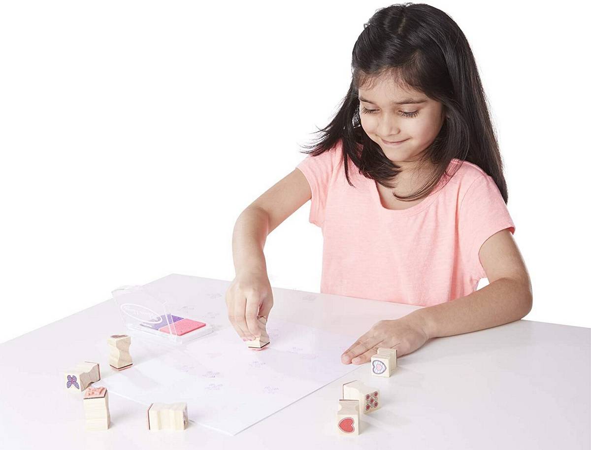 Melissa & Doug Butterfly Heart Stamp Set - 24-Piece Wooden Stamps for Kids Arts & Crafts, DIY Scrapbooking & Card Making