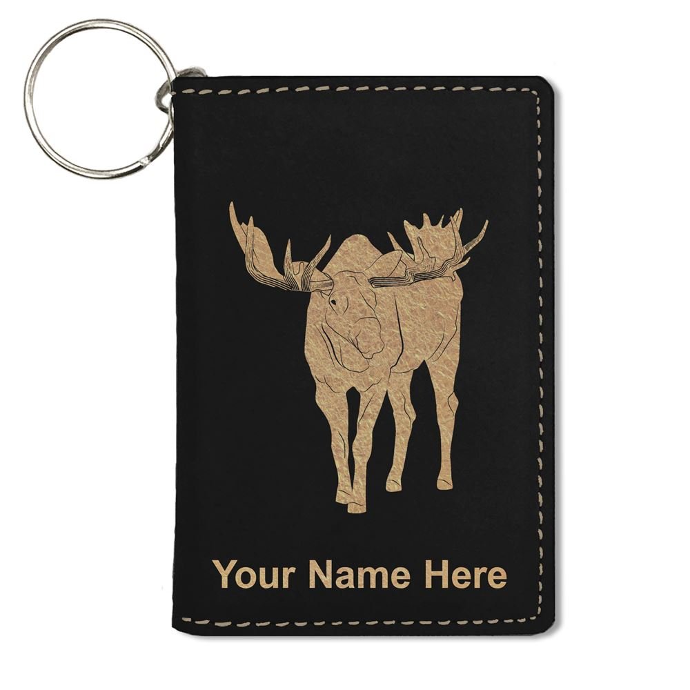 Personalized Engraved Moose ID Holder Wallet - Custom Leather Card Case for Work, Travel & Everyday Use
