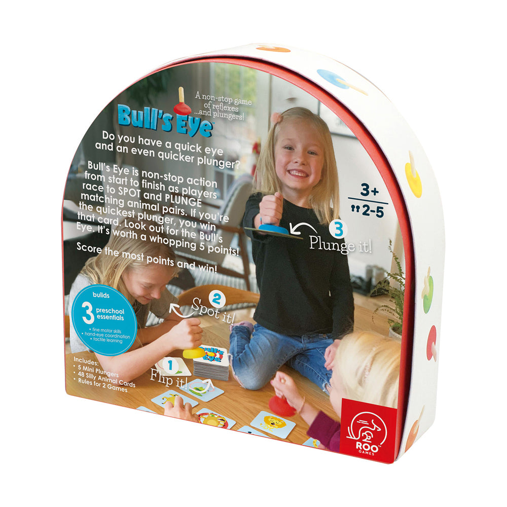 Roo Games Bull's Eye Animal Card Plunger Game - Fun Family Board Game for Kids & Adults - Perfect for Parties, Game Nights & Classroom Activities