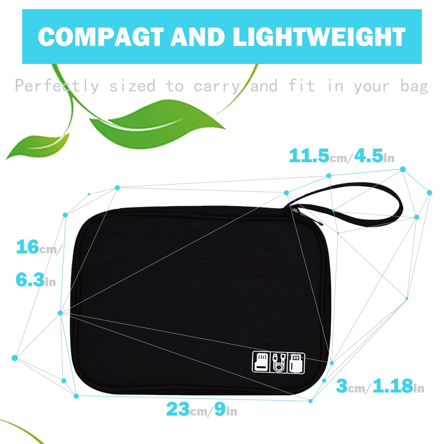 YUNYU Electronics Accessories Organizer Travel Bag - Waterproof USB Cable Storage Pouch for Chargers, Hard Drives & Tech Gadgets - Perfect for Travel, Office & Home Organization (Black)