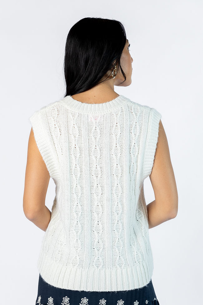 Weather It Together Ivory Cable Knit Sweater Vest for Women - Cozy Winter Layering Piece for Office, Dates & Casual Outfits