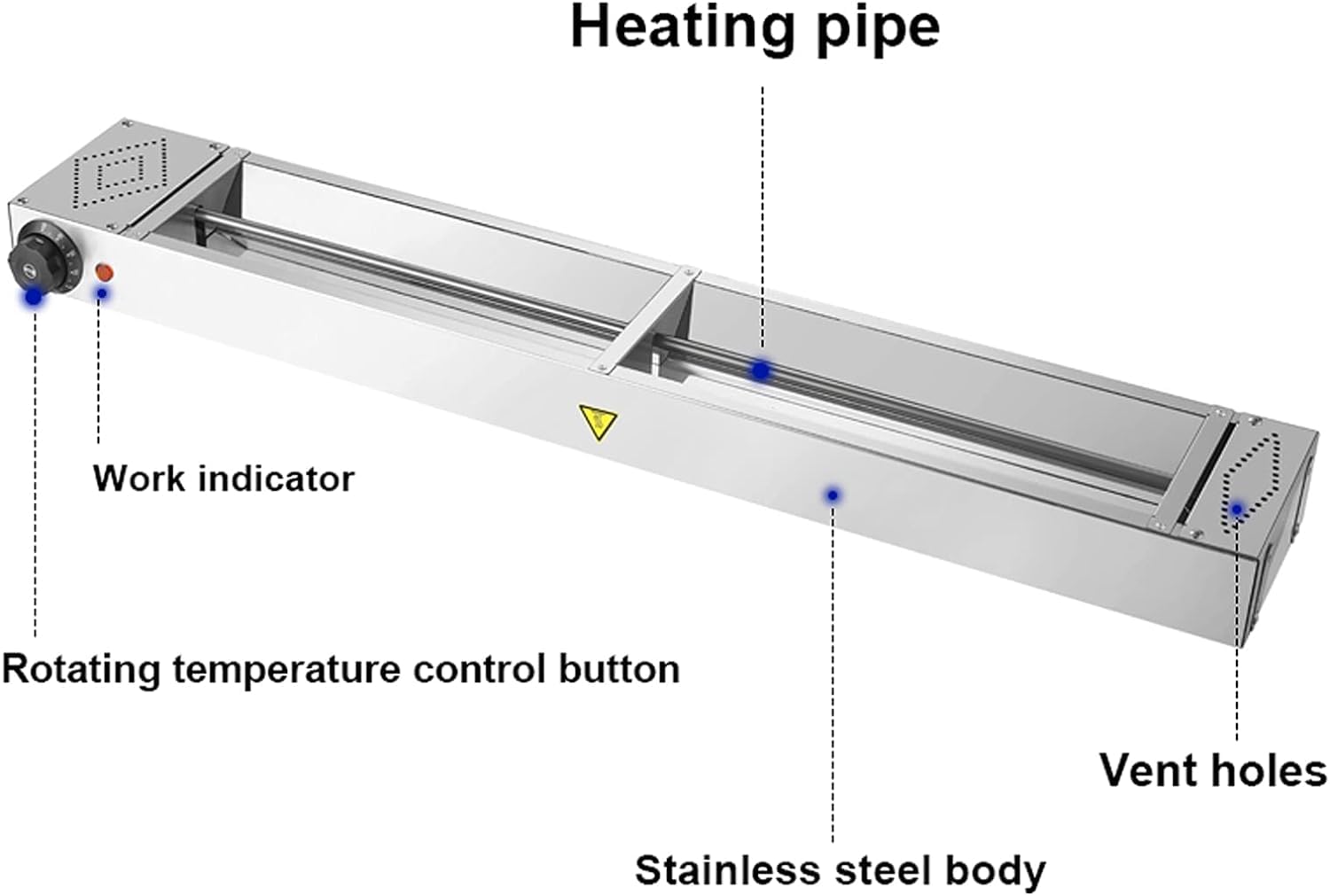 Commercial Food Heat Lamp - 60W Buffet Warmer with Hanging Chain for Restaurants, Catering & Home Use - Stainless Steel Hanging Heating Light (60x15x6.5cm) - Perfect for Keeping Food Warm at Buffets, Parties & Outdoor Events