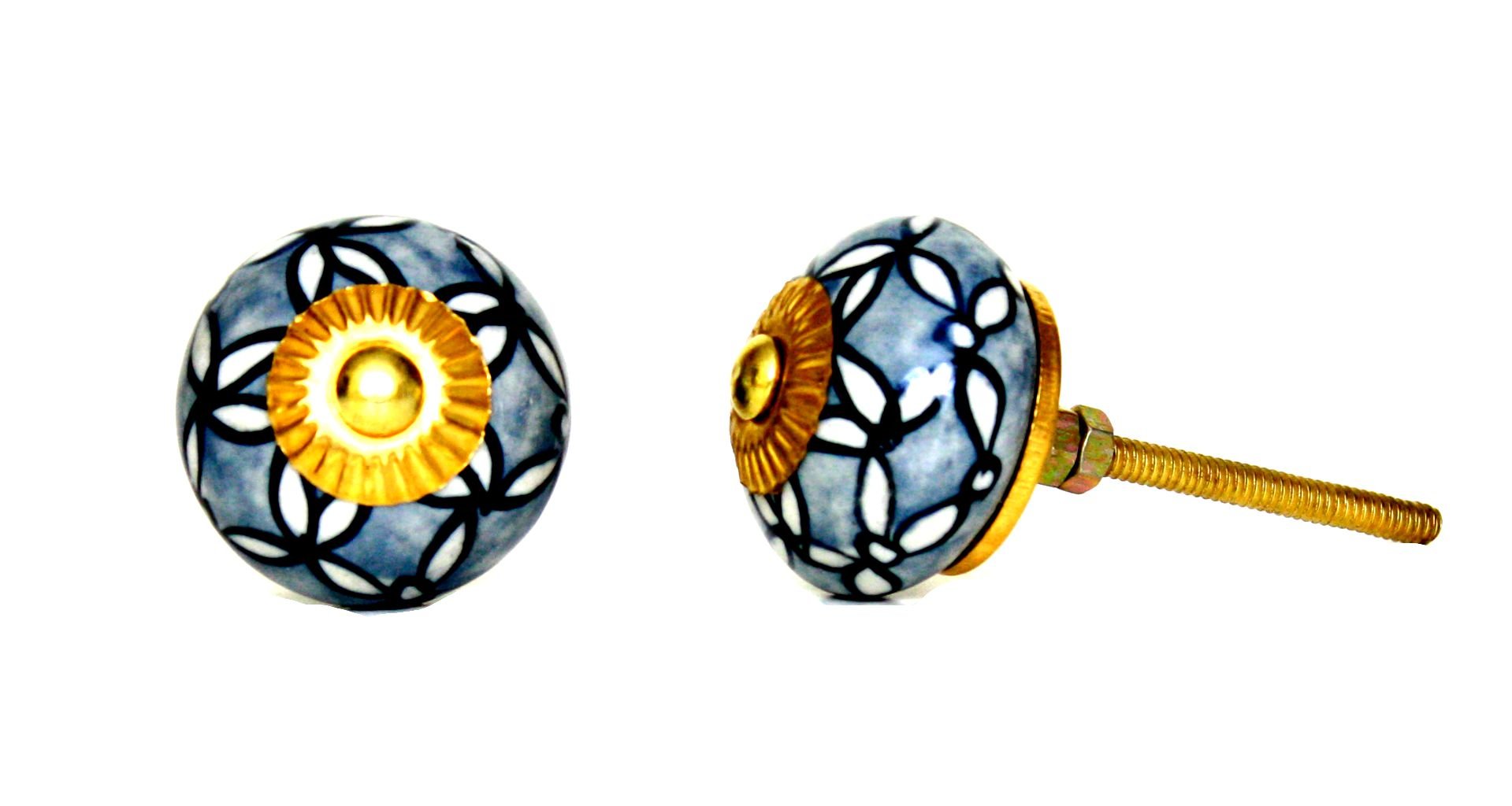 Elegant Ceramic Cabinet & Drawer Knobs - White Floral Design on Gray Background - Set of 4 - Perfect for Kitchen Cabinets, Bathroom Vanities & Furniture Upgrades