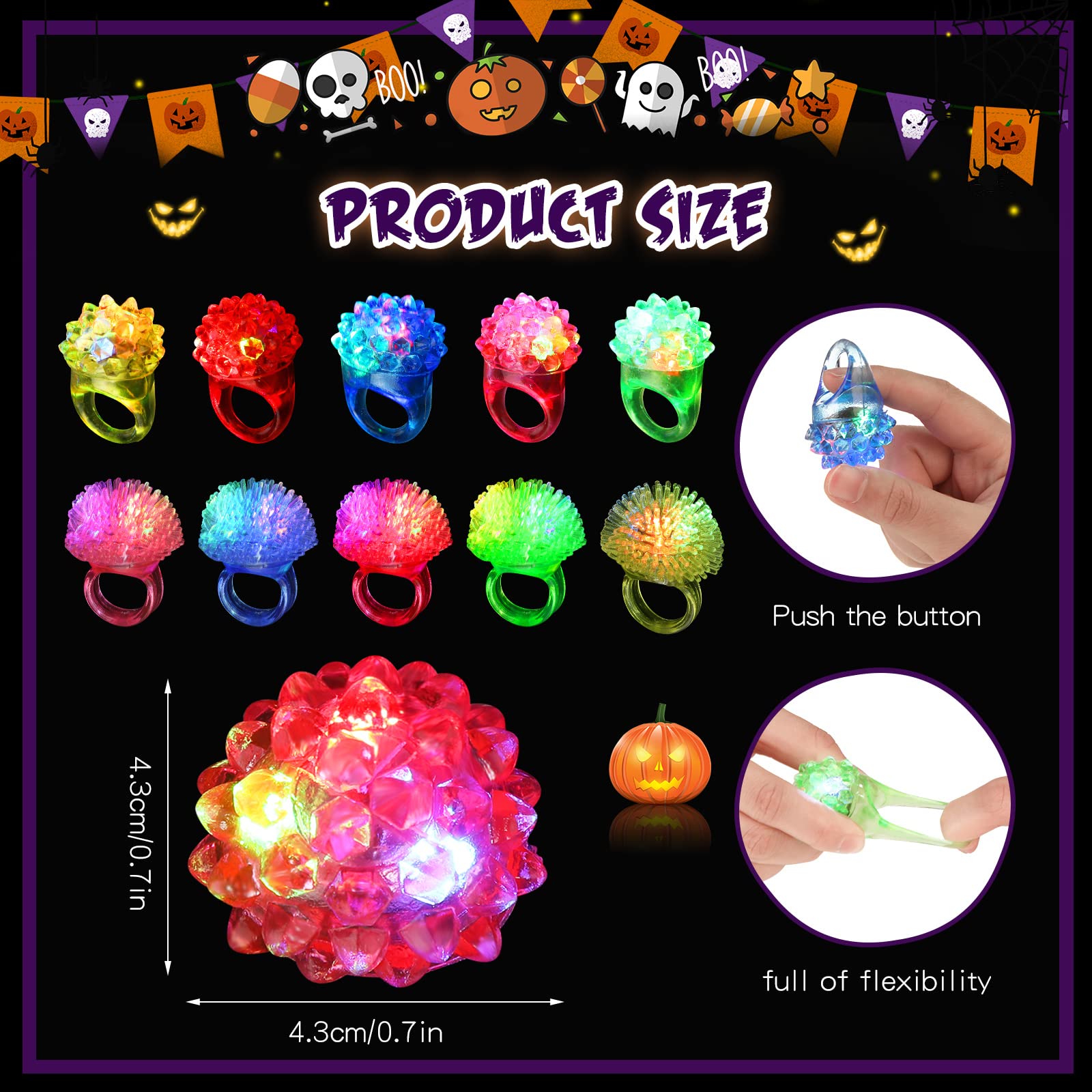 Leyndo 300 Pcs LED Light Up Rings - Glow in The Dark Party Favors, Bumpy Jelly Rubber Finger Lights for Kids Birthday, Christmas, Concerts & Night Events (Colorful Mixed Styles) - Perfect for Rave Parties, Halloween Costumes & Festive Celebrations