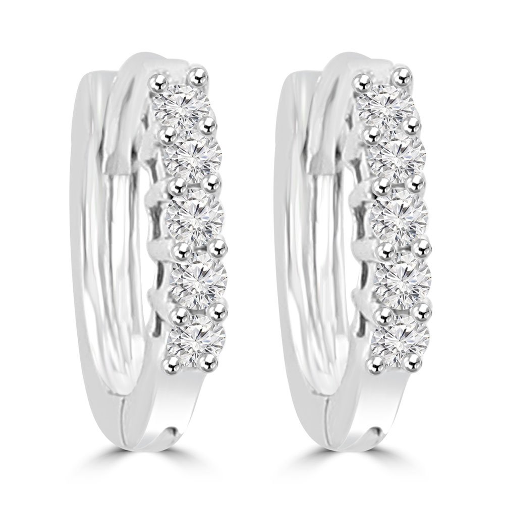 0.25 Carat Round Cut Diamond Hoop Huggie Earrings for Women in 14K White Gold - Perfect for Weddings, Anniversaries & Everyday Elegance