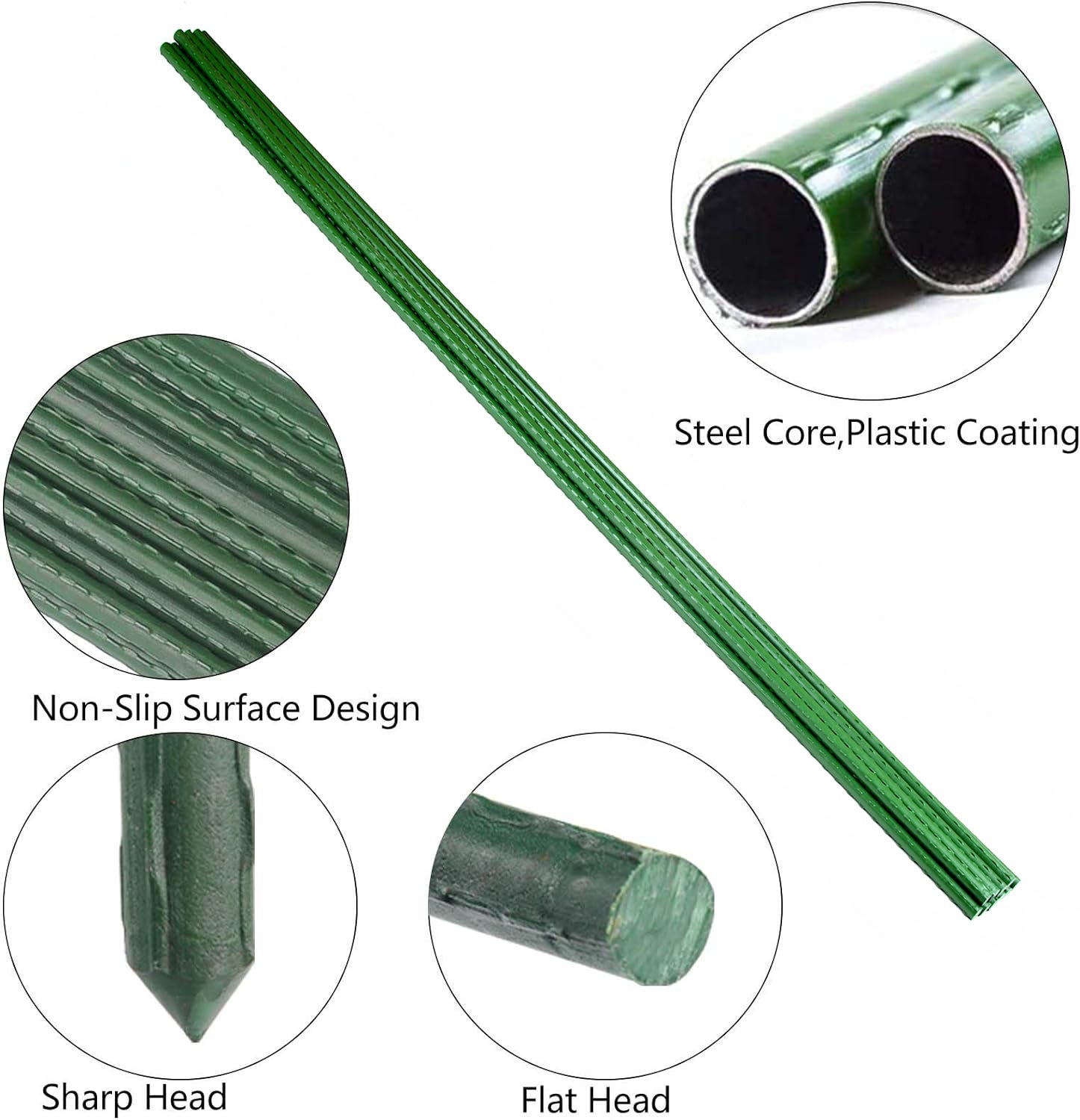 10 Pack 8mm x 150cm Steel Garden Plant Stakes - Heavy Duty Plant Support Sticks for Climbing Plants, Vines, Tomatoes - Perfect for Outdoor Gardening, Greenhouses & Vertical Growing Systems