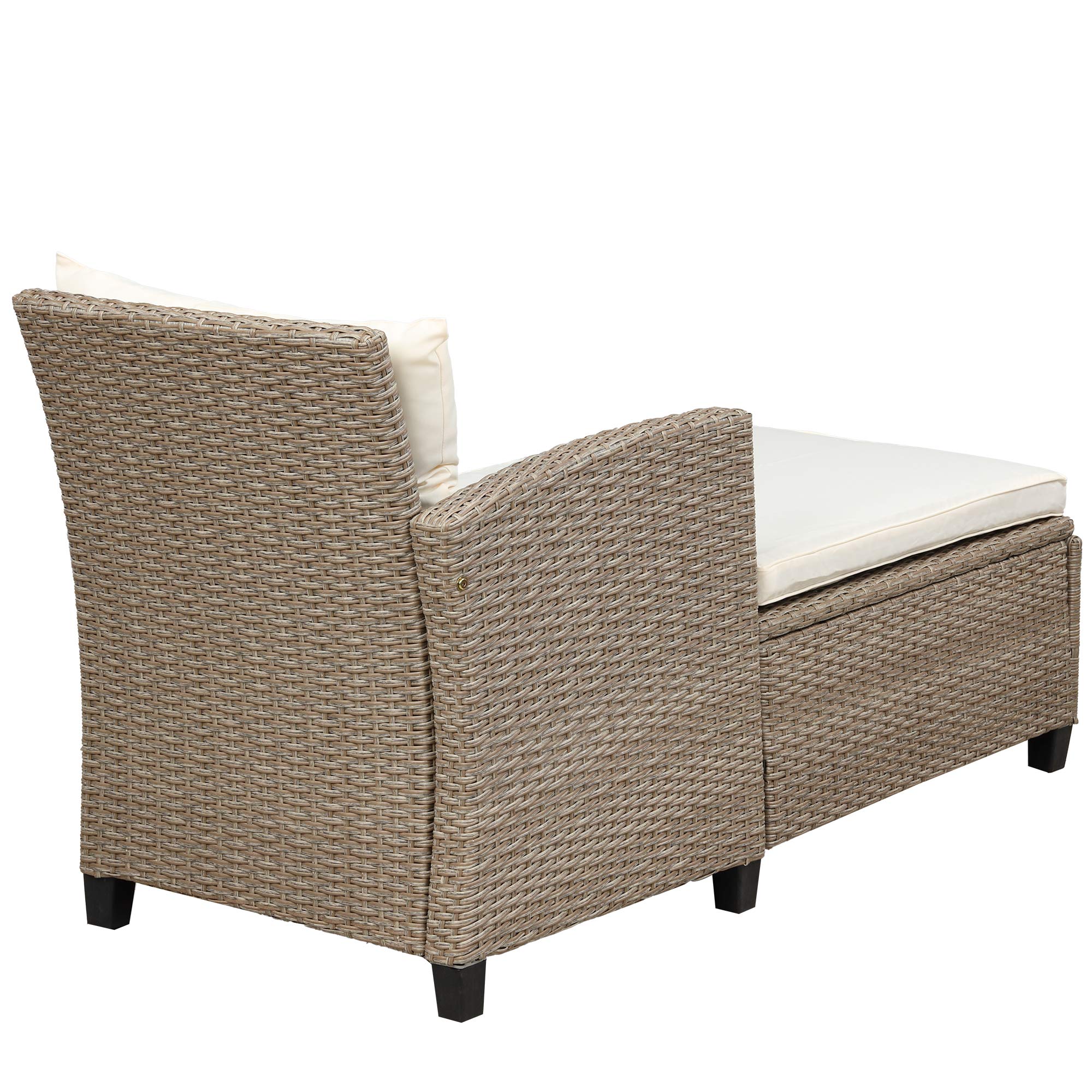4-Piece Outdoor Sectional Sofa Set - PE Rattan Patio Furniture with Cushions & Glass Table - Brown & Beige Wicker Conversation Set for Backyard, Poolside or Garden Relaxation