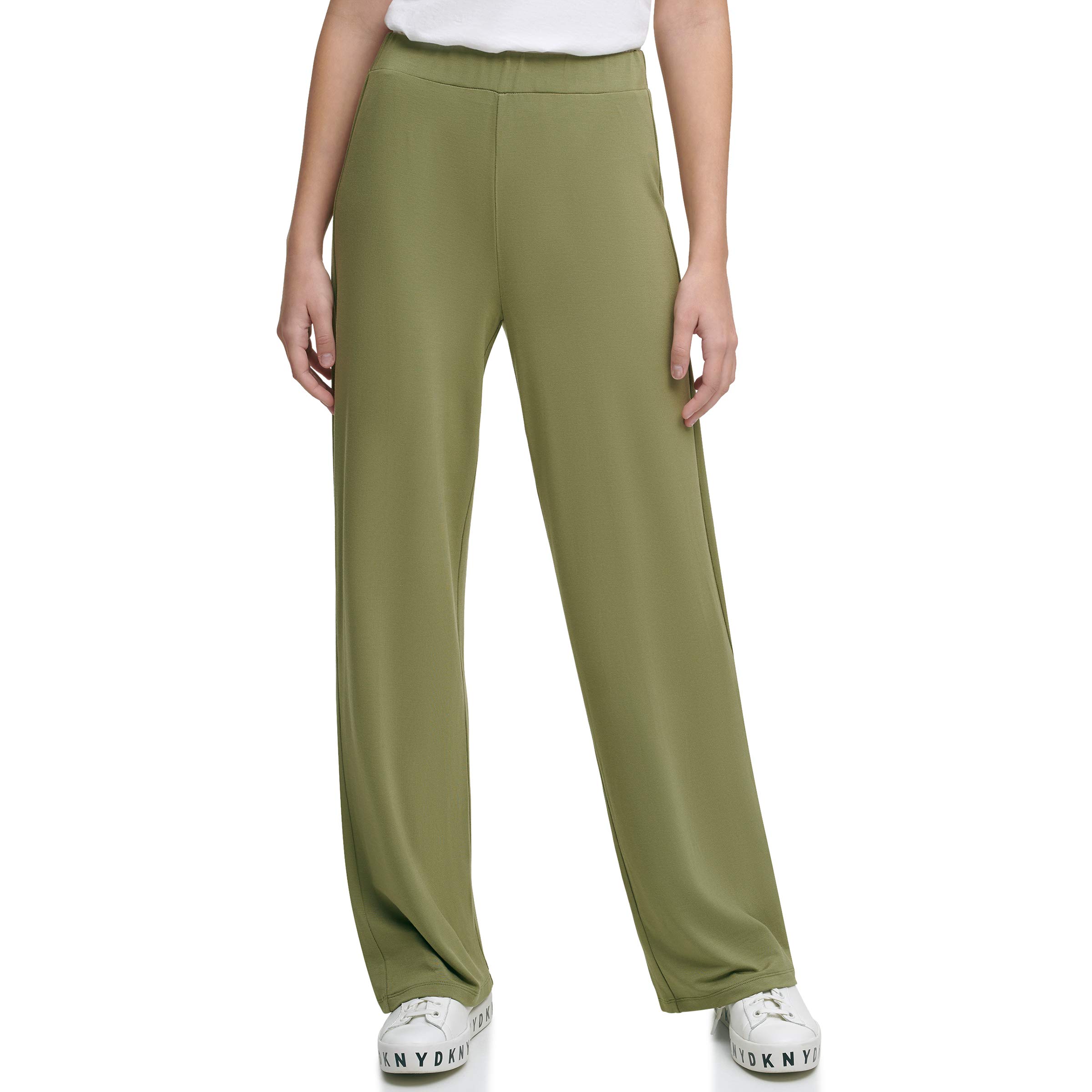DKNY Women's Pull-On Wide Leg Pants - Comfortable High Waist Trousers for Work, Office & Casual Wear | Stretch Fabric & Elastic Waistband