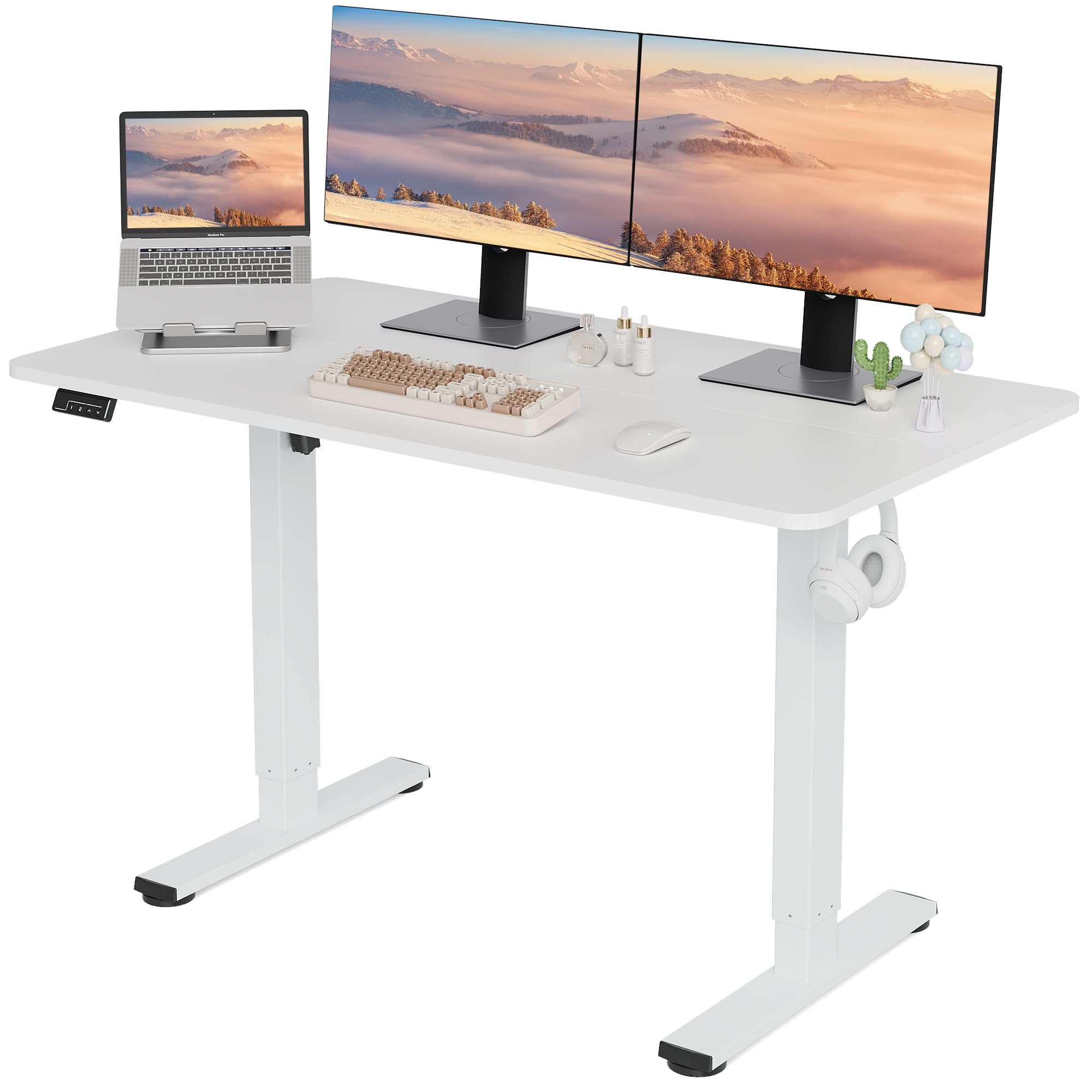 Adjustable Height Electric Standing Desk 48x24 Inches - Ergonomic Sit Stand Desk with Memory Preset for Home Office, White | Perfect for Remote Work, Gaming & Study Spaces