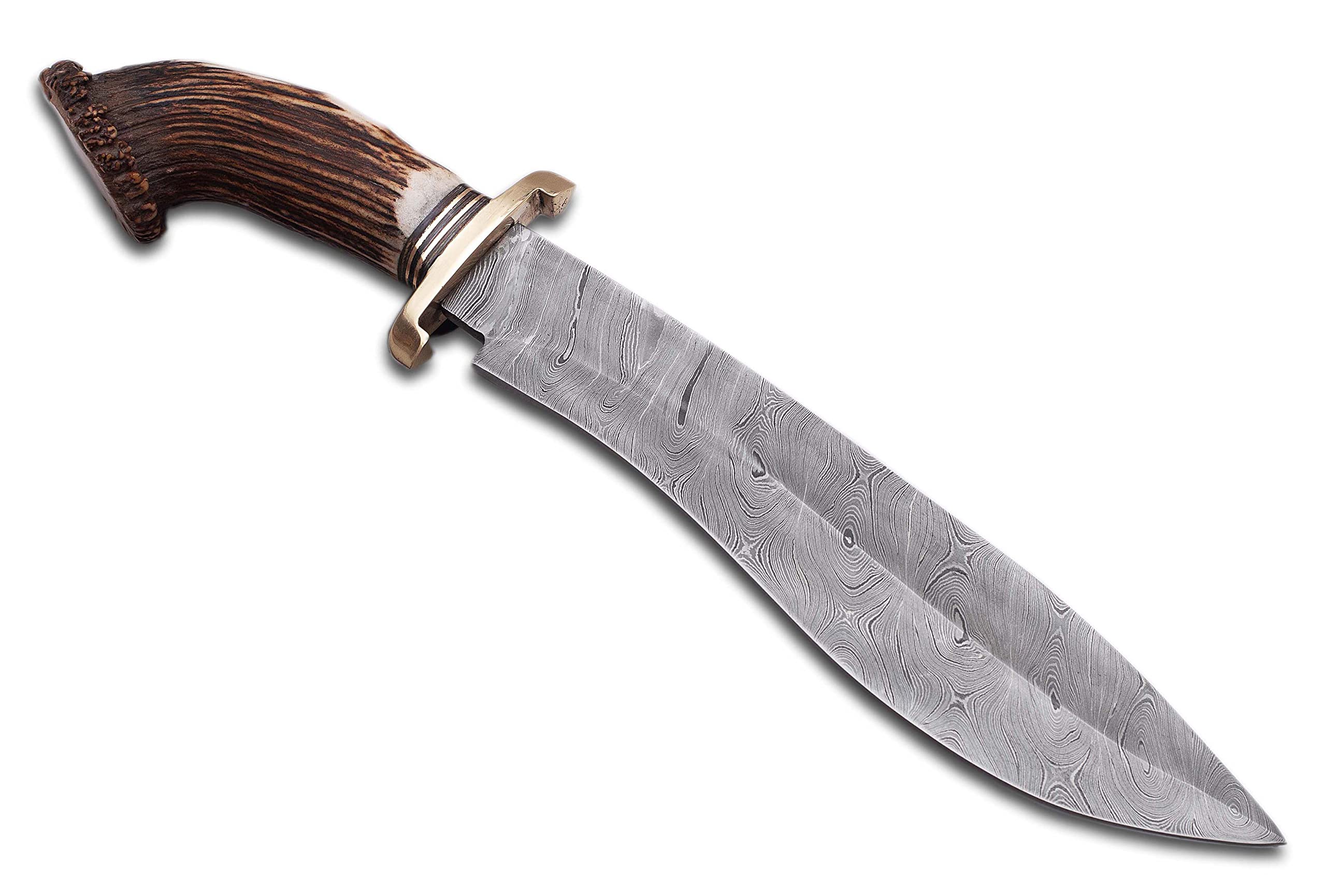 Premium Damascus Steel Survival Knife - Handcrafted Hunting Knife with Stag Antler Handle - Perfect for Outdoor Adventures, Camping & Bushcraft Survival Gear