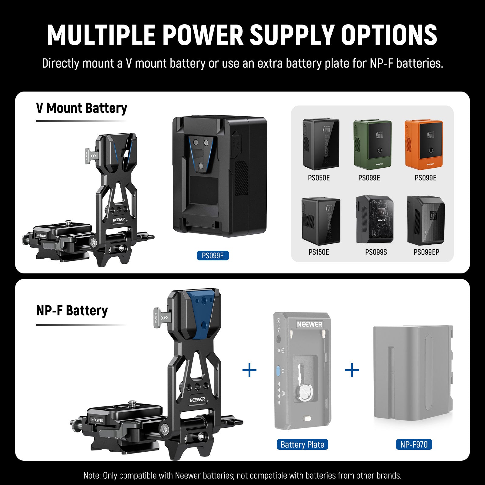 NEEWER PS015 Pro Foldable V Mount Battery Plate for DSLR Camera - Lightweight & Portable Power Supply for Photography, Videography, and On-Location Shooting