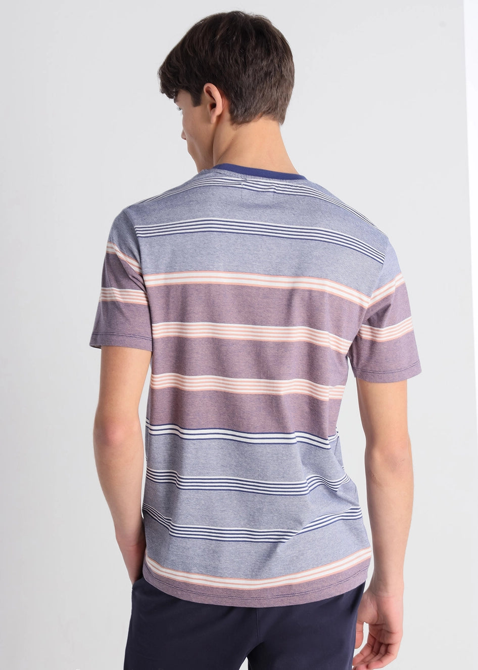 Bendorff Striped Cotton T-Shirt for Men - Soft Comfortable Casual Tee in Blue & Purple | Perfect for Everyday Wear, Outings & Relaxing