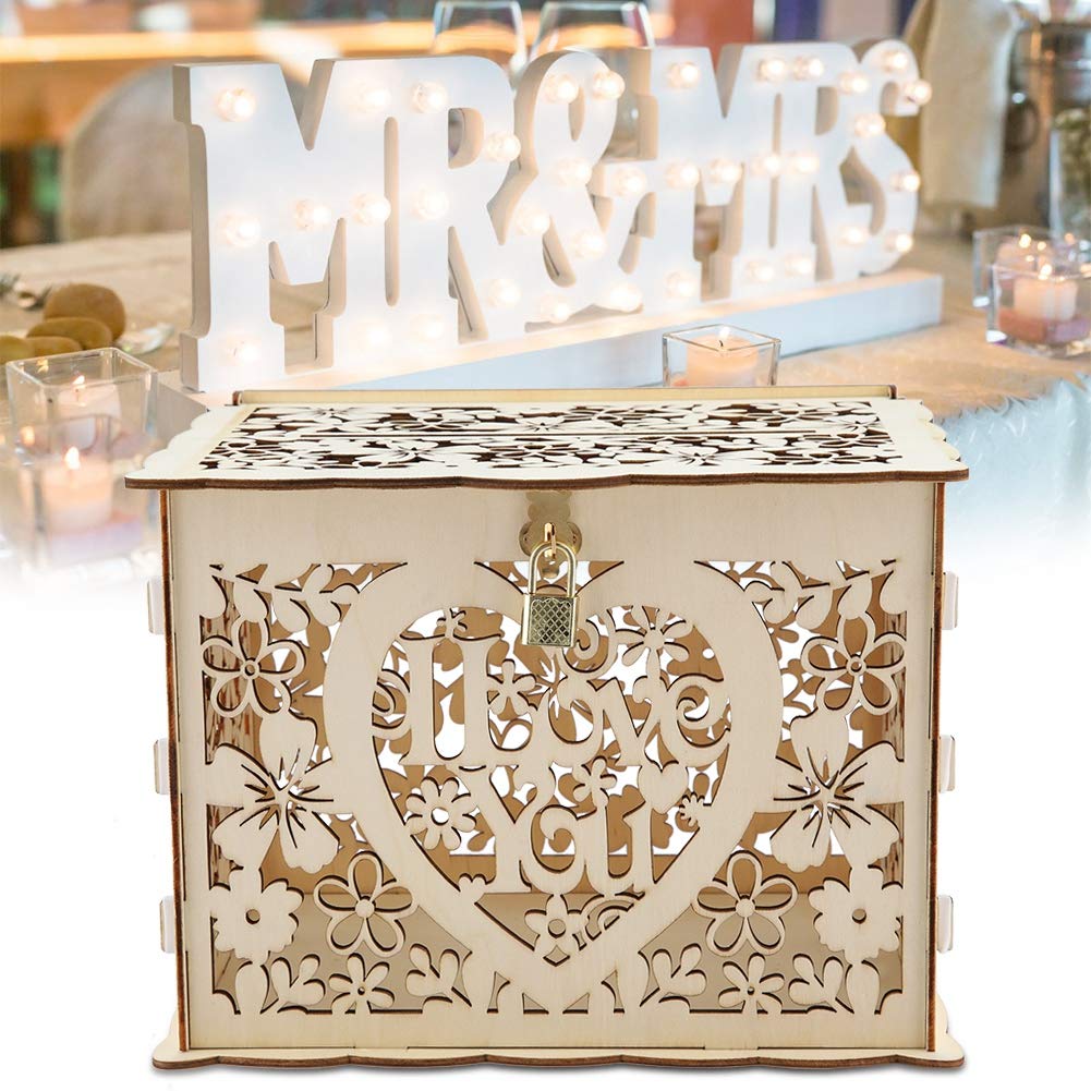 Elegant Gold Hollow-Out Wedding Card Box with Lock & Keys - DIY Money Gift Holder for Wedding Reception, Birthday Party, Graduation & Anniversary - Perfect for Securing Cash Gifts at Special Events