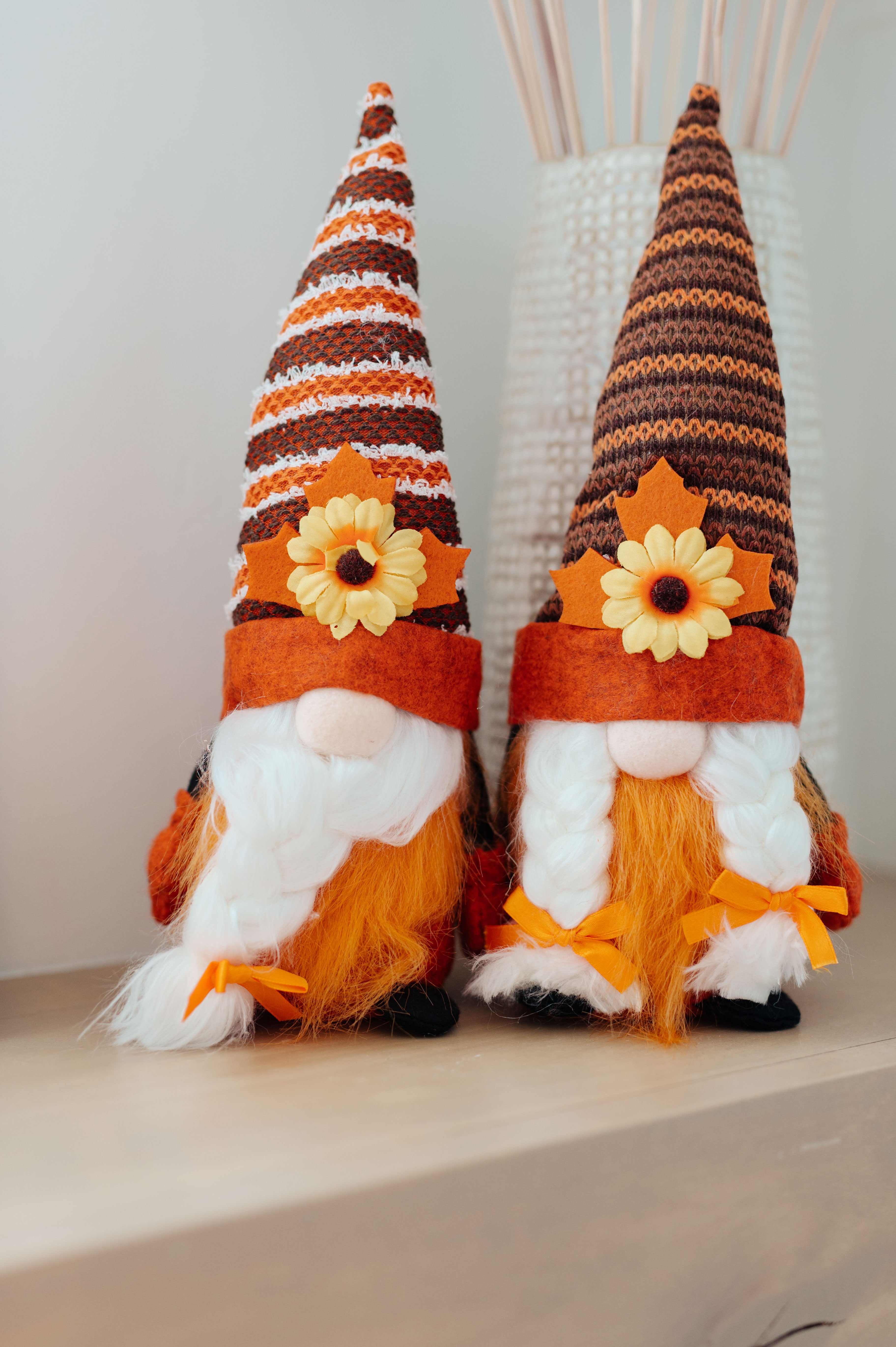 Fall Flowers Gnomes Set of 2 - Adorable Garden Decor for Autumn, Halloween & Thanksgiving Home Decor