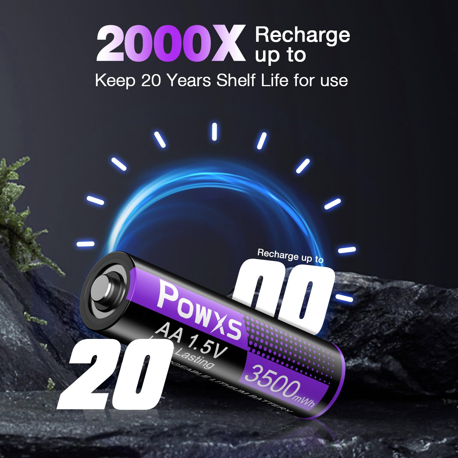 POWXS 3500mWh Rechargeable AA Lithium Batteries 8 Pack with Universal AA/AAA Charger - 1.5V Long Lasting Power for Blink Cameras, Flashlights, Wireless Keyboards & Smart Home Devices