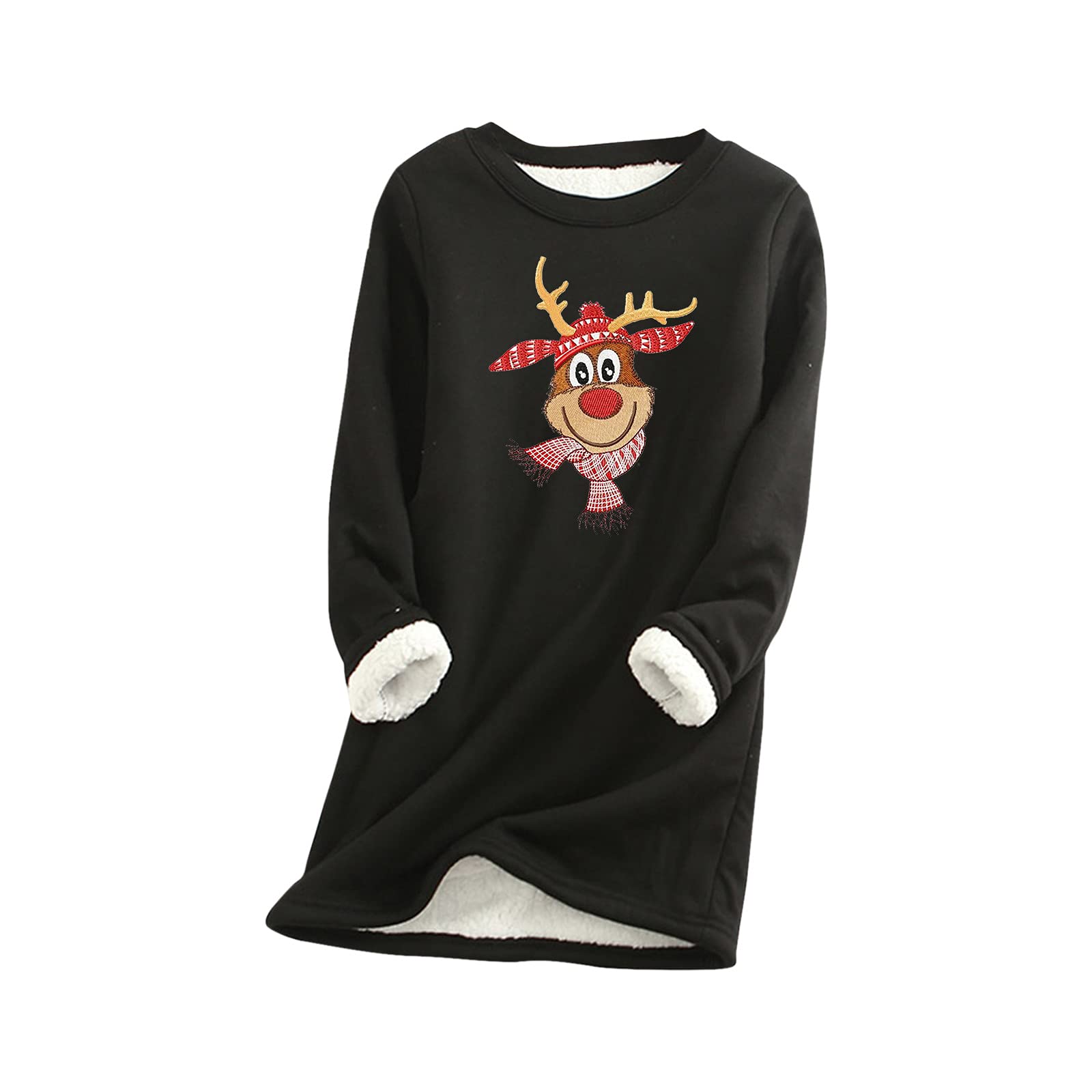 Cozy Fleece Hoodie for Women - Soft Warm Christmas Print Sweatshirt with O-Neck & Thick Fleece Lining | Perfect for Winter, Casual Wear & Holiday Gifts (Black)