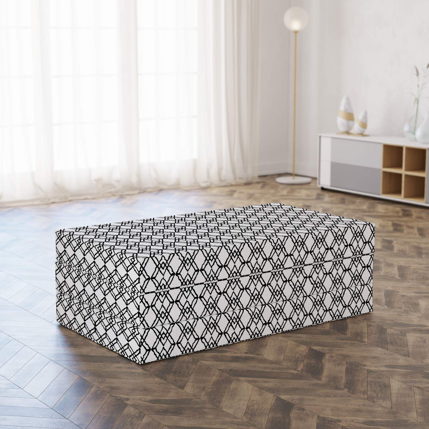 Ambesonne Black and White Foldable Mattress - Interlace Squares Design - 78.7