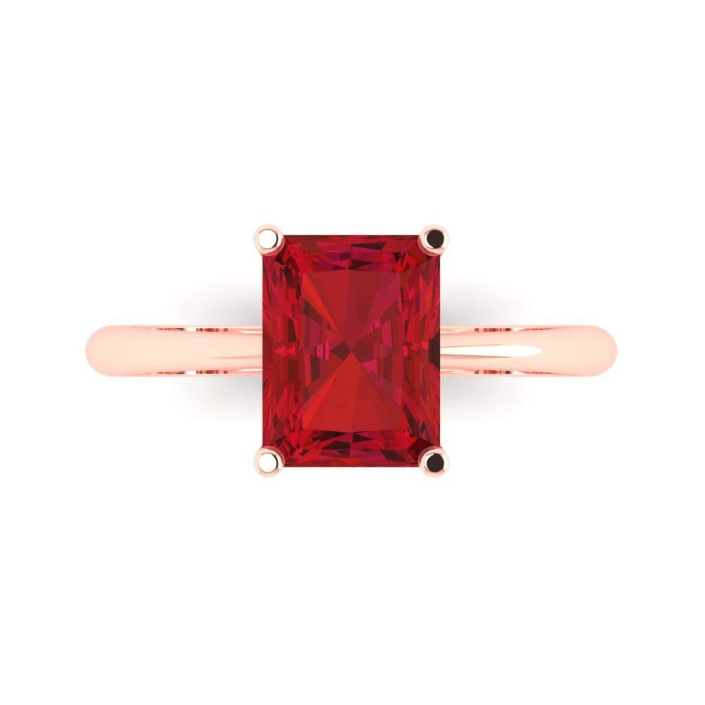 2.5ct Radiant Cut Simulated Ruby Engagement Ring for Women - 18K Rose Gold Solitaire Wedding Band, Anniversary & Promise Ring - Perfect for Proposals, Bridal Jewelry & Special Occasions