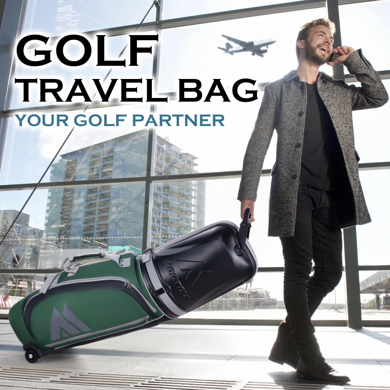 Premium Golf Travel Bag with Wheels & ABS Hard Case Top - 1680D Waterproof Oxford Fabric, Oversize Tank Wheels - Lightweight, Durable & Easy to Maneuver for Airline Travel - Perfect for Golfers to Protect Clubs During Flights & Tournaments