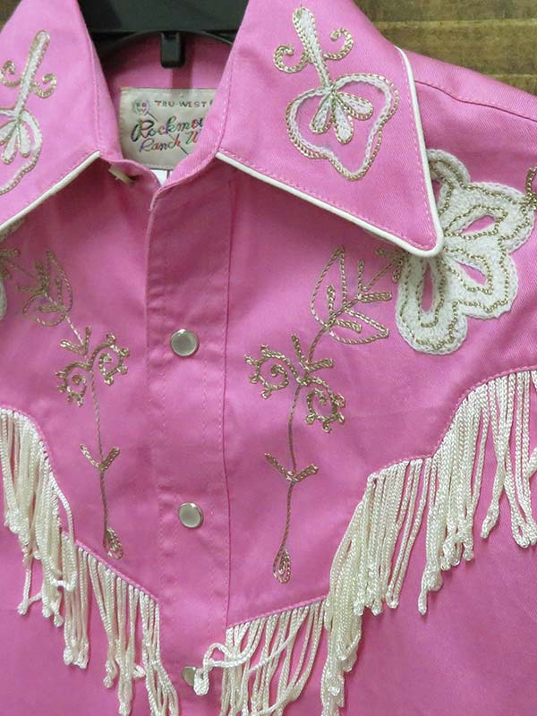 Rockmount 8723 Kids Embroidered Fringe Long Sleeve Western Shirt - Pink Cowgirl Outfit for Girls | Perfect for Rodeo, Halloween & Western Theme Parties