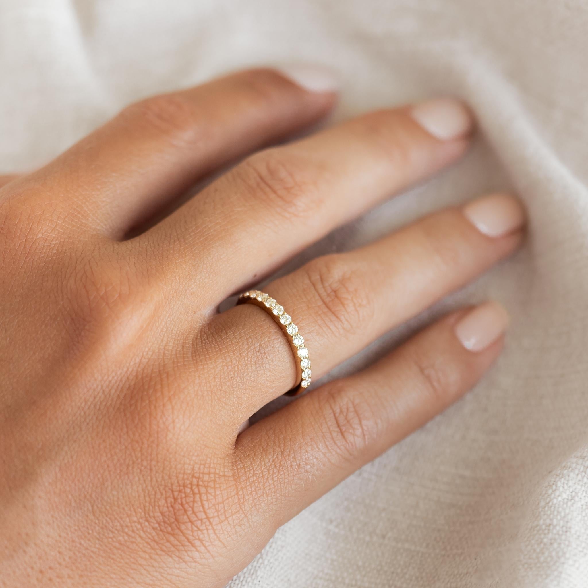 14K Gold Diamond Half Eternity Ring for Women - Elegant Wedding Band, Anniversary Gift & Promise Ring - Perfect for Engagements, Valentine's Day & Special Occasions