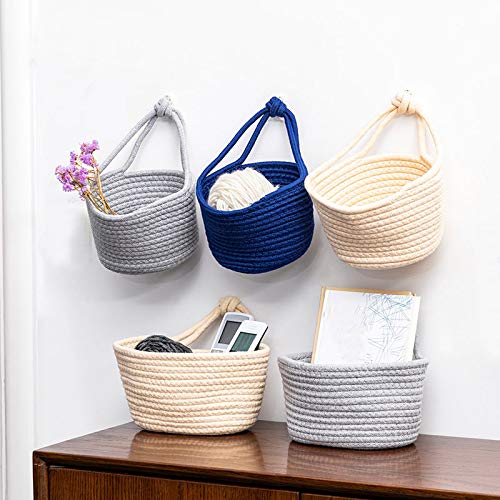Stylish Cotton Woven Storage Basket with Hang Rope - Foldable Snack Organizer, Kids Room Decor, Household Item Storage Solution (Brown) - Perfect for Nursery, Playroom & Kitchen Organization